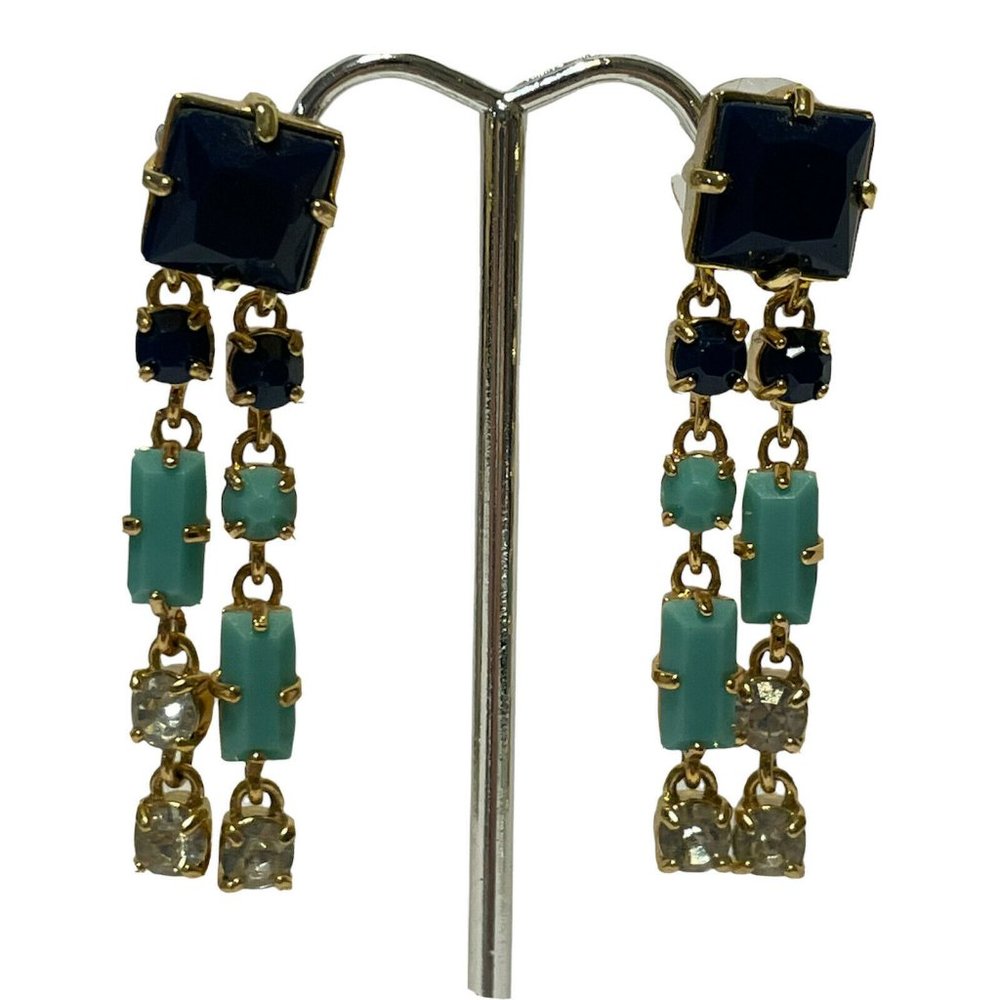 C wonder gold tone dangle rhinestone drop earrings blue Pierced Ears